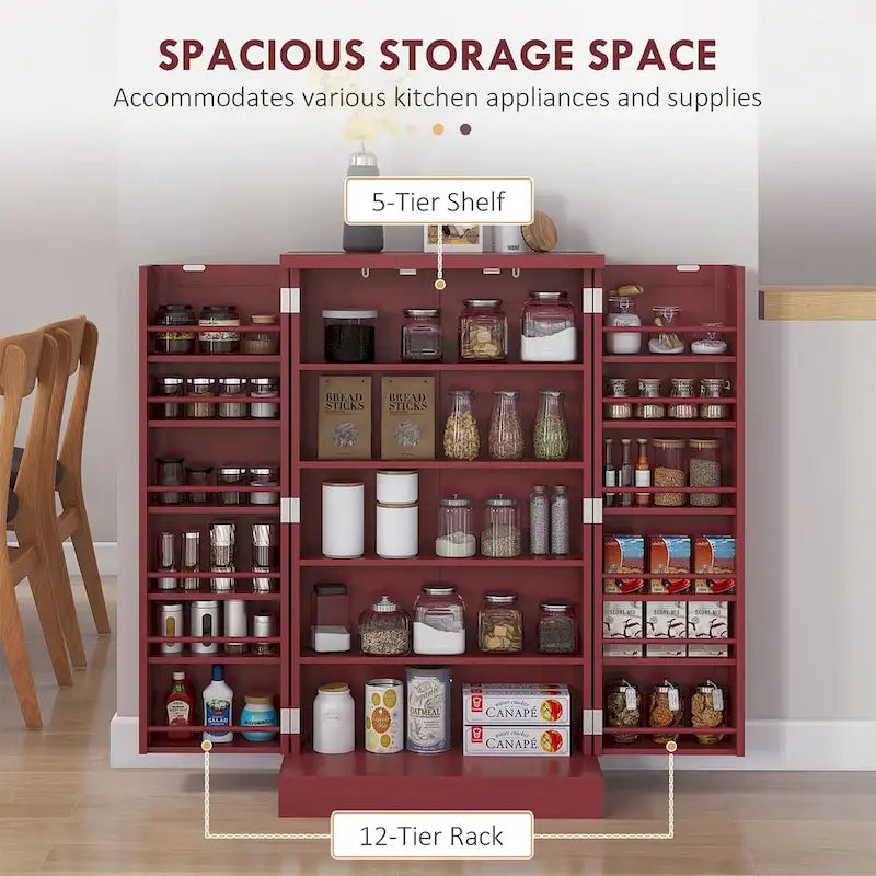 Armoire de rangement de garde-manger à 5 niveaux avec 12 étagères de porte, double porte