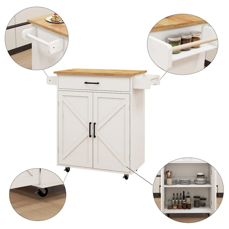 Desserte à roulettes pour cuisine avec étagères réglables et porte-serviettes