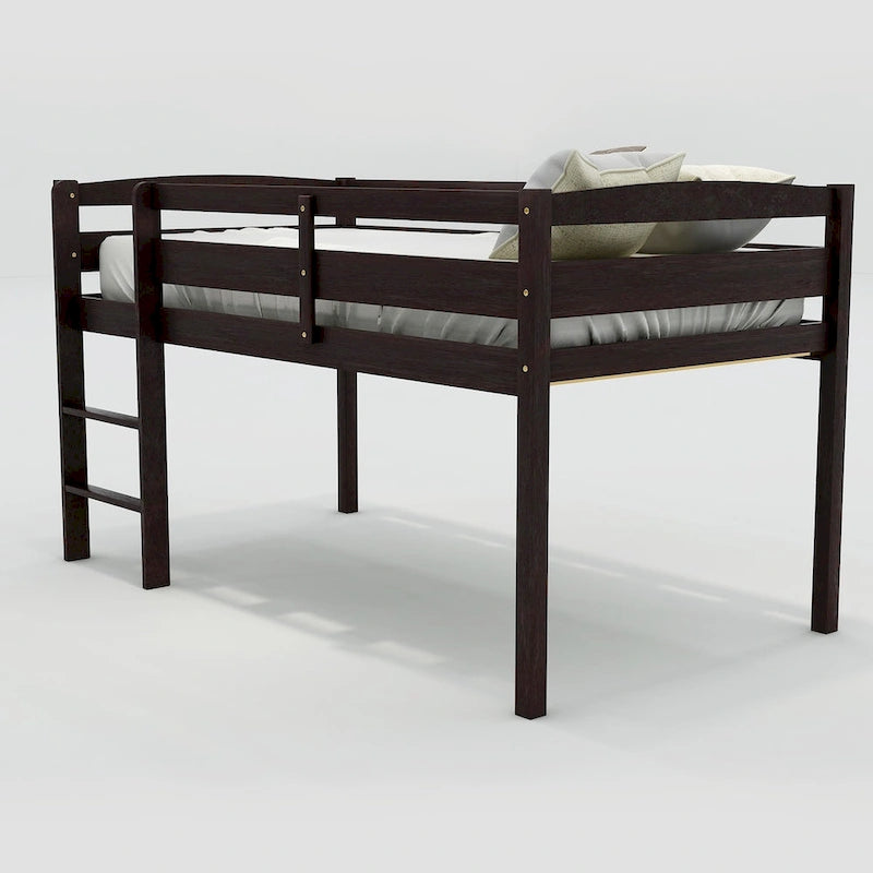 Lit mezzanine bas en bois jumeau avec échelle