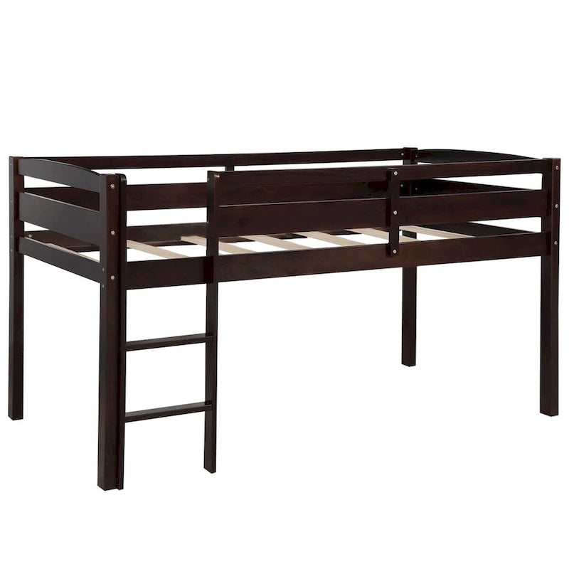 Lit mezzanine bas en bois jumeau avec échelle