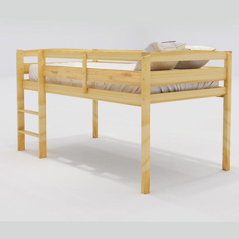 Lit mezzanine bas en bois jumeau avec échelle