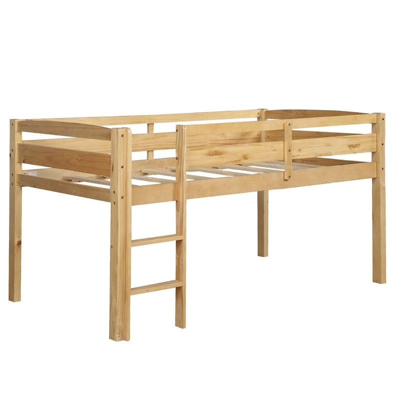 Lit mezzanine bas en bois jumeau avec échelle