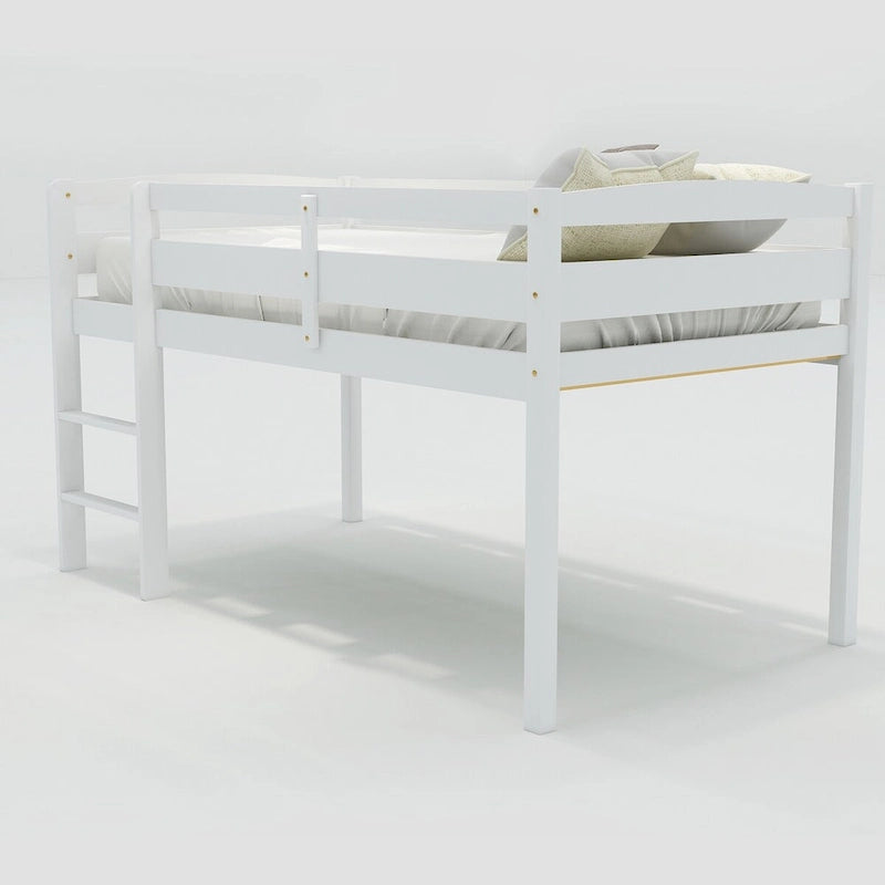 Lit mezzanine bas en bois jumeau avec échelle