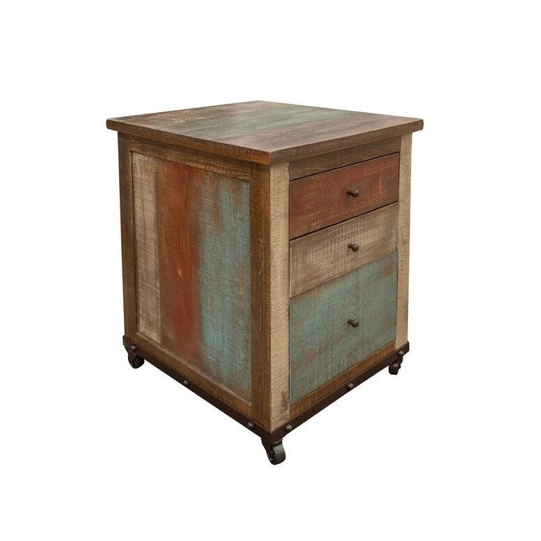 Classeur en bois recyclé - Patiné multicolore