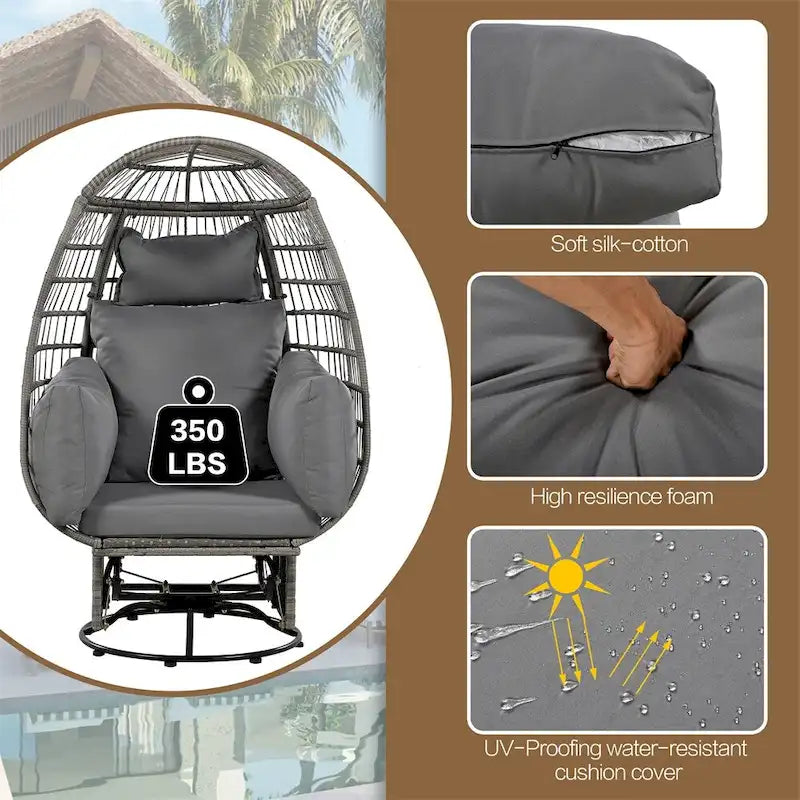 Fauteuil œuf pivotant en rotin avec fonction de bascule et coussins
