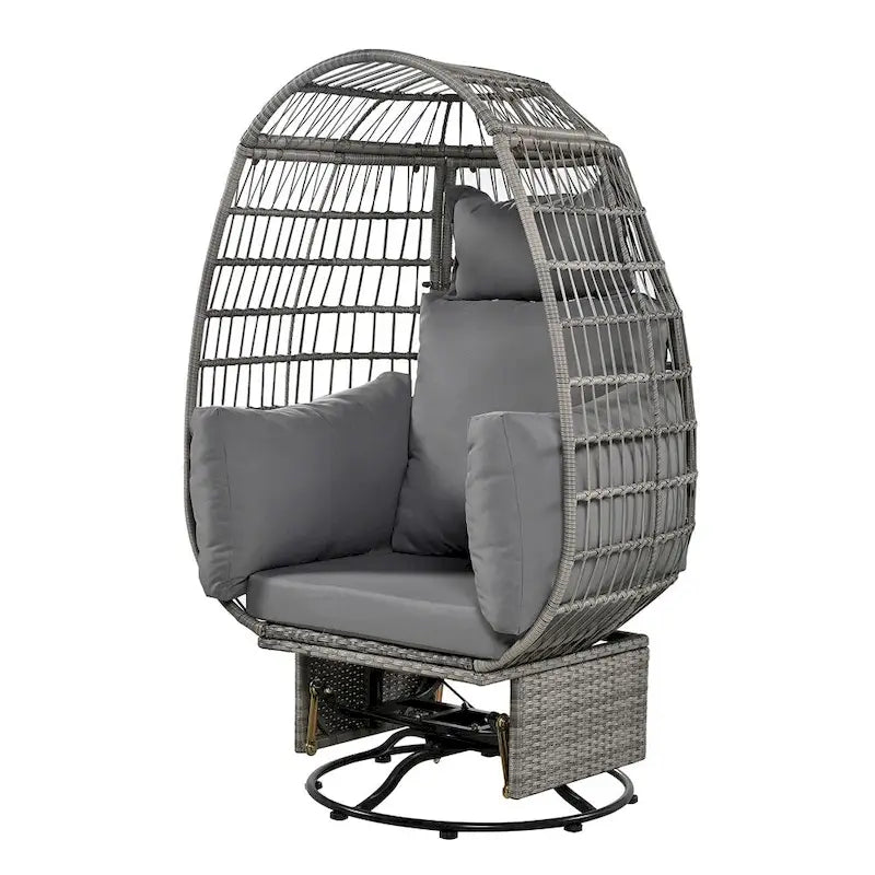 Fauteuil œuf pivotant en rotin avec fonction de bascule et coussins