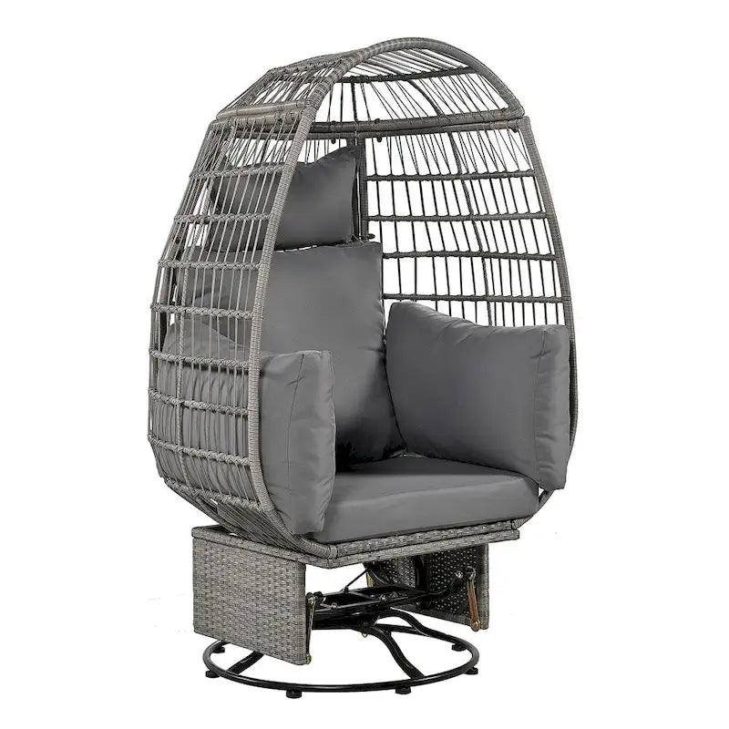 Fauteuil œuf pivotant en rotin avec fonction de bascule et coussins