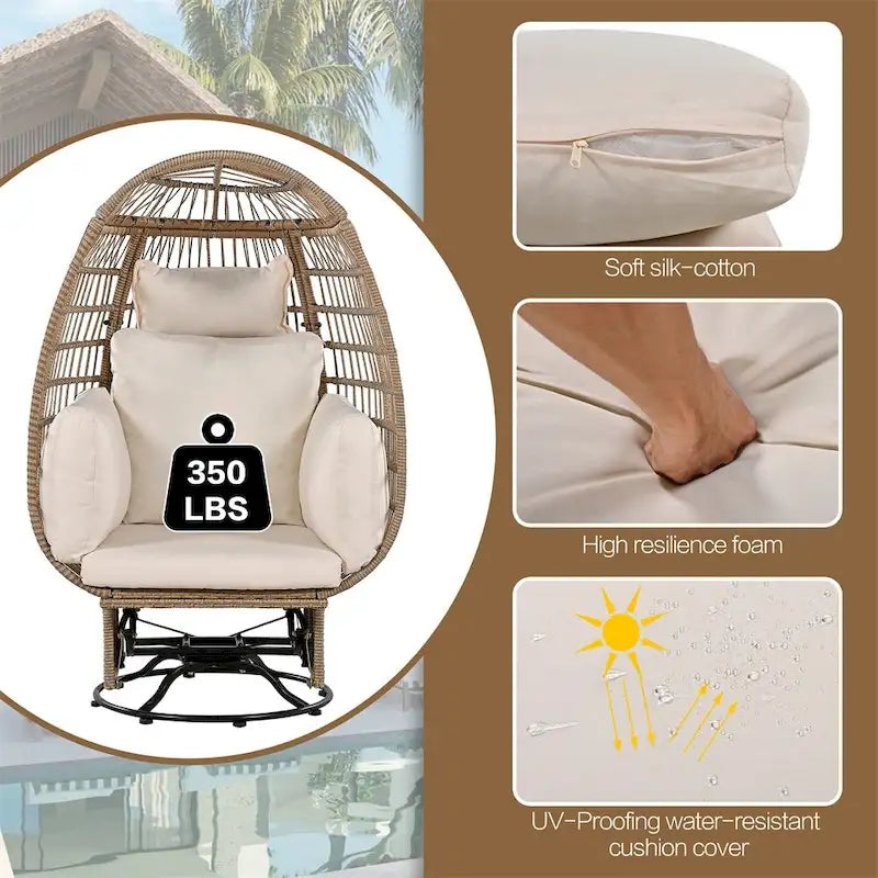 Fauteuil œuf pivotant en rotin avec fonction de bascule et coussins