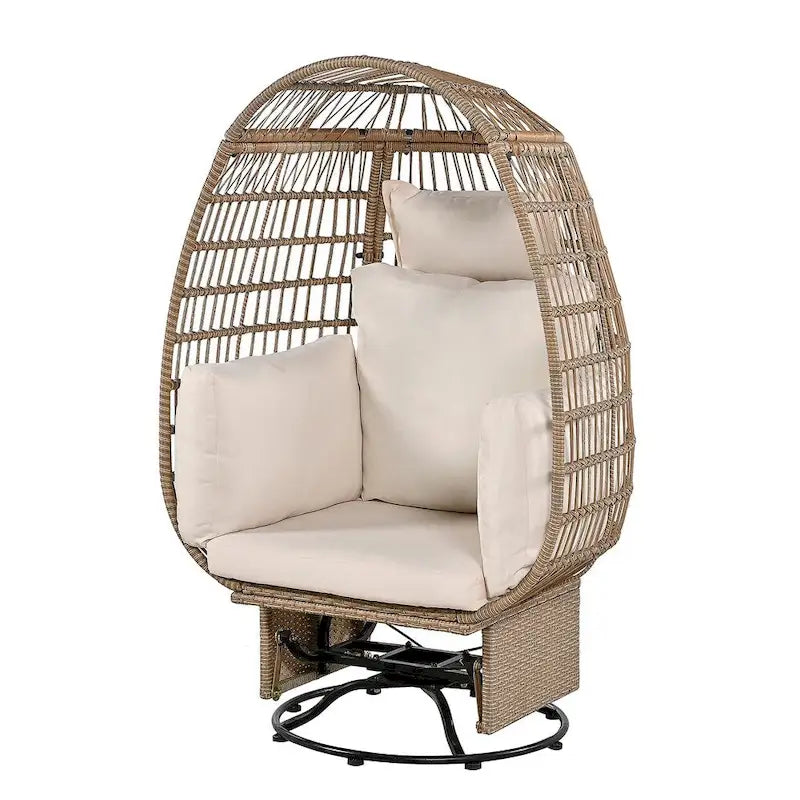 Fauteuil œuf pivotant en rotin avec fonction de bascule et coussins