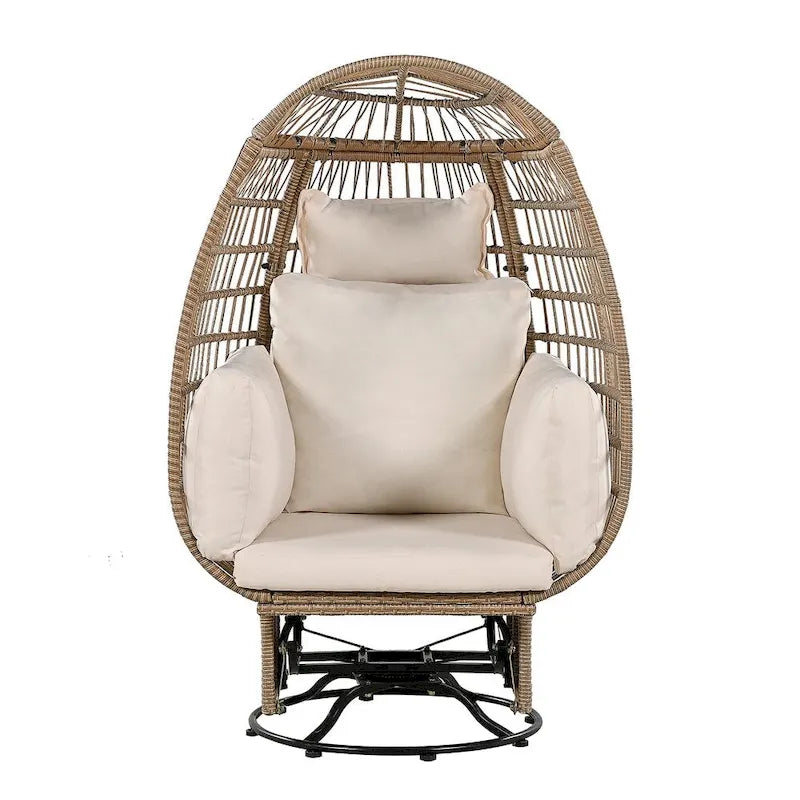 Fauteuil œuf pivotant en rotin avec fonction de bascule et coussins