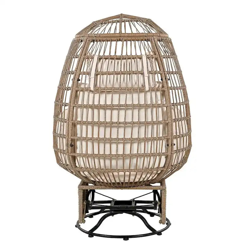 Fauteuil œuf pivotant en rotin avec fonction de bascule et coussins