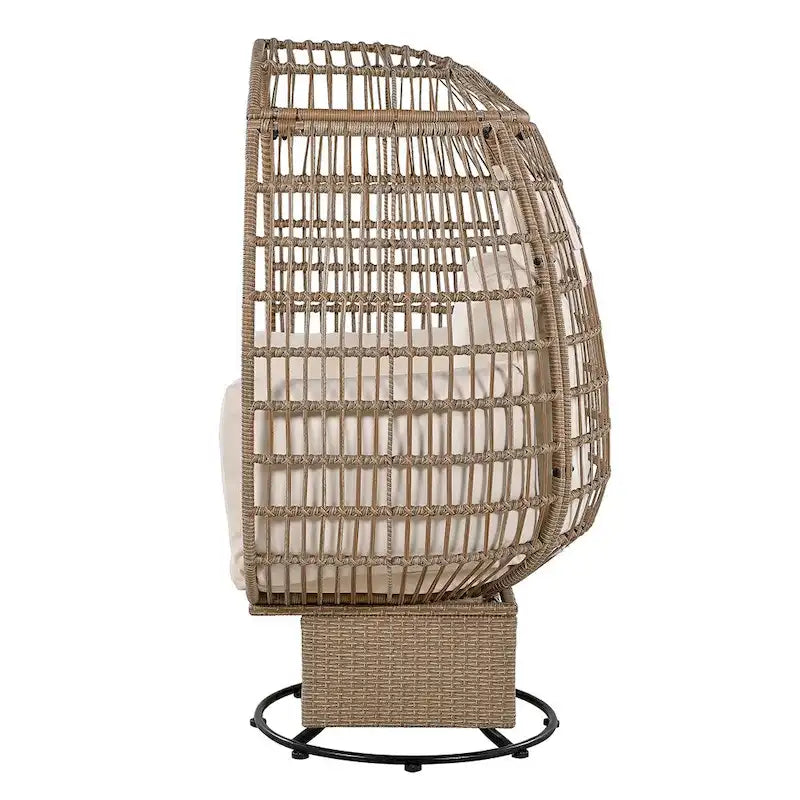 Fauteuil œuf pivotant en rotin avec fonction de bascule et coussins