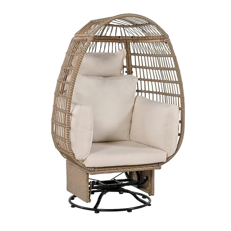 Fauteuil œuf pivotant en rotin avec fonction de bascule et coussins