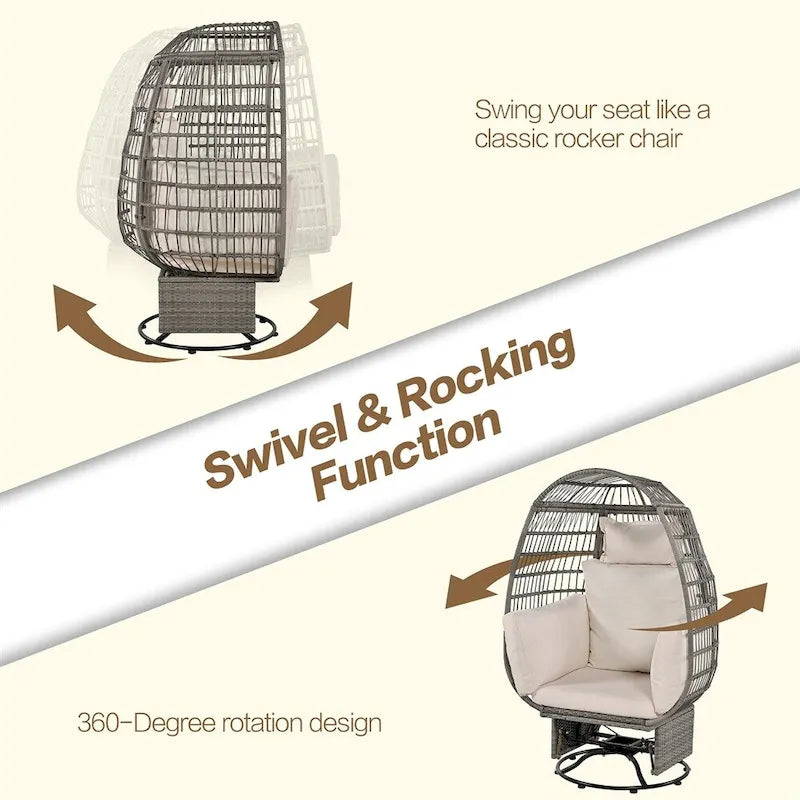 Fauteuil œuf pivotant en rotin avec fonction de bascule et coussins