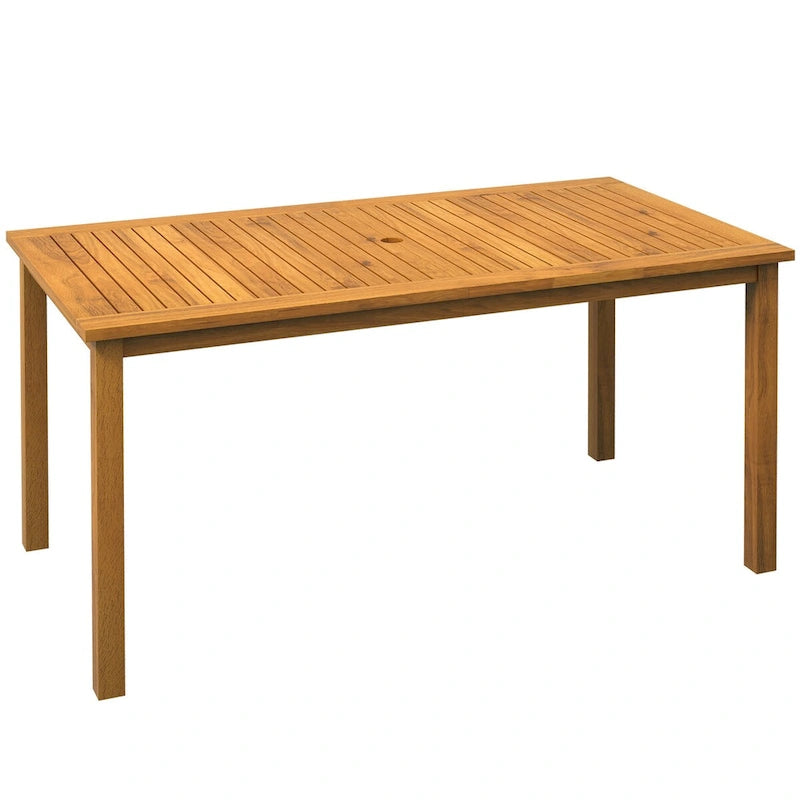 Table de repas d'extérieur en bois d'acacia pour 6 personnes avec trou pour parasol