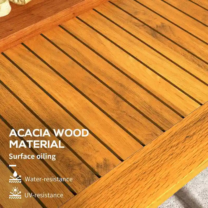 Table de repas d'extérieur en bois d'acacia pour 6 personnes avec trou pour parasol