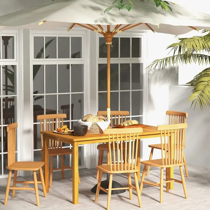 Table de repas d'extérieur en bois d'acacia pour 6 personnes avec trou pour parasol