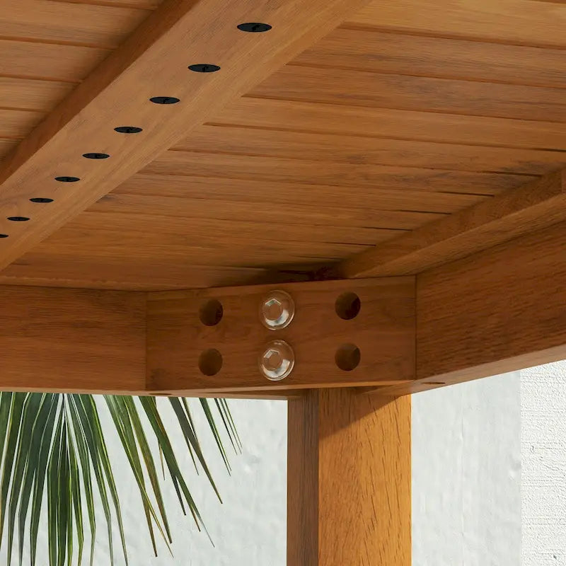 Table de repas d'extérieur en bois d'acacia pour 6 personnes avec trou pour parasol