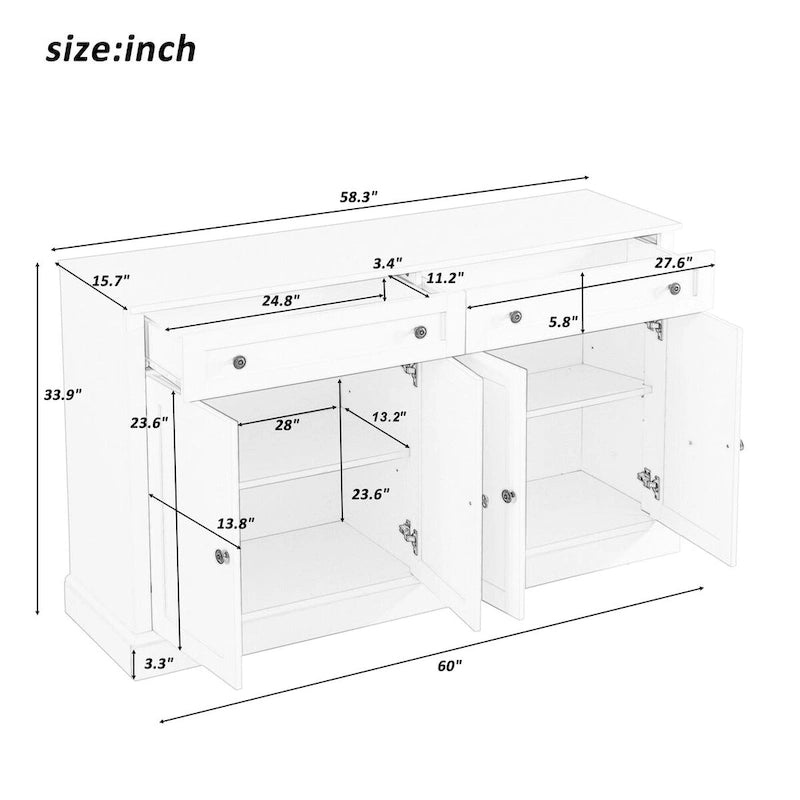 Meuble de rangement blanc avec tiroirs et étagères réglables - 58,3L x 15,8P x 33,9H