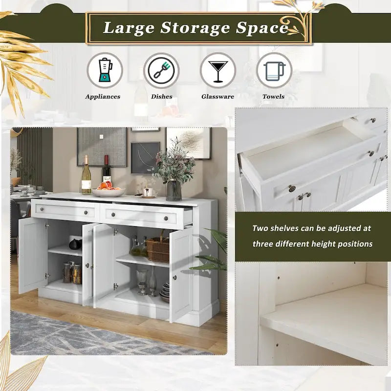 Meuble de rangement blanc avec tiroirs et étagères réglables - 58,3L x 15,8P x 33,9H