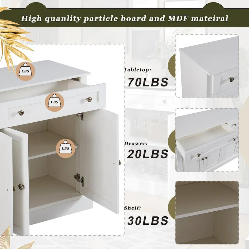 Meuble de rangement blanc avec tiroirs et étagères réglables - 58,3L x 15,8P x 33,9H