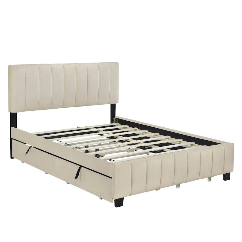Lit plateforme tapissé en velours Queen Size
