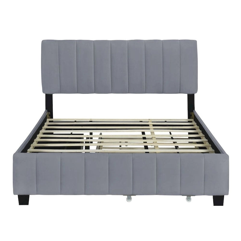 Lit plateforme tapissé en velours Queen Size