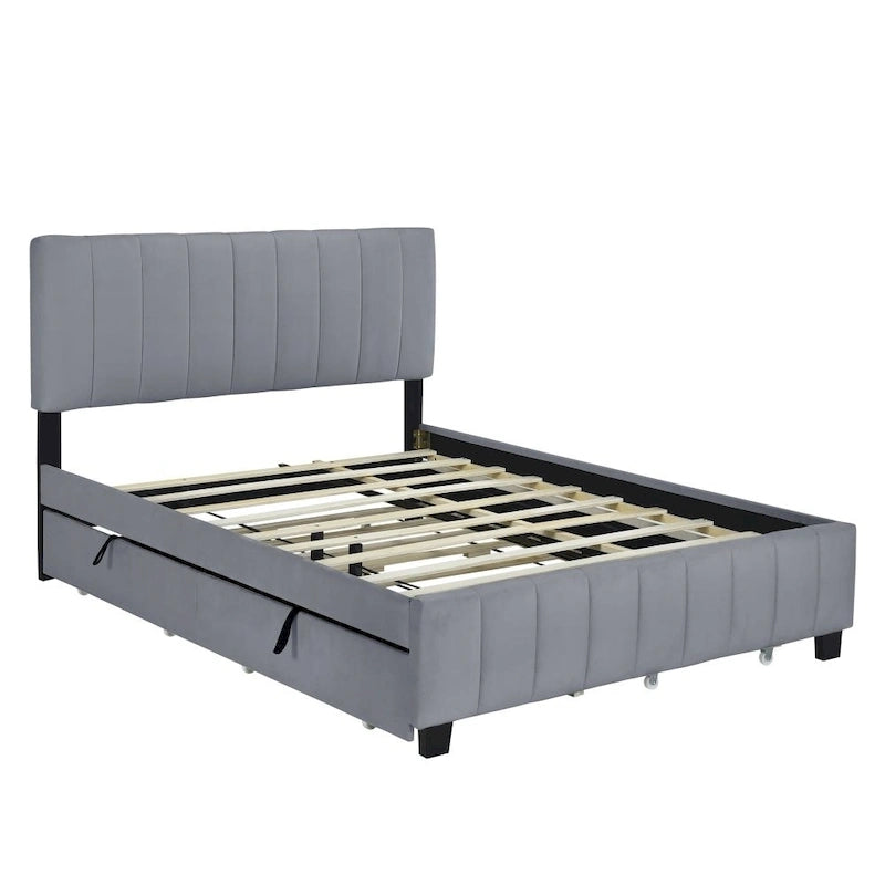 Lit plateforme tapissé en velours Queen Size