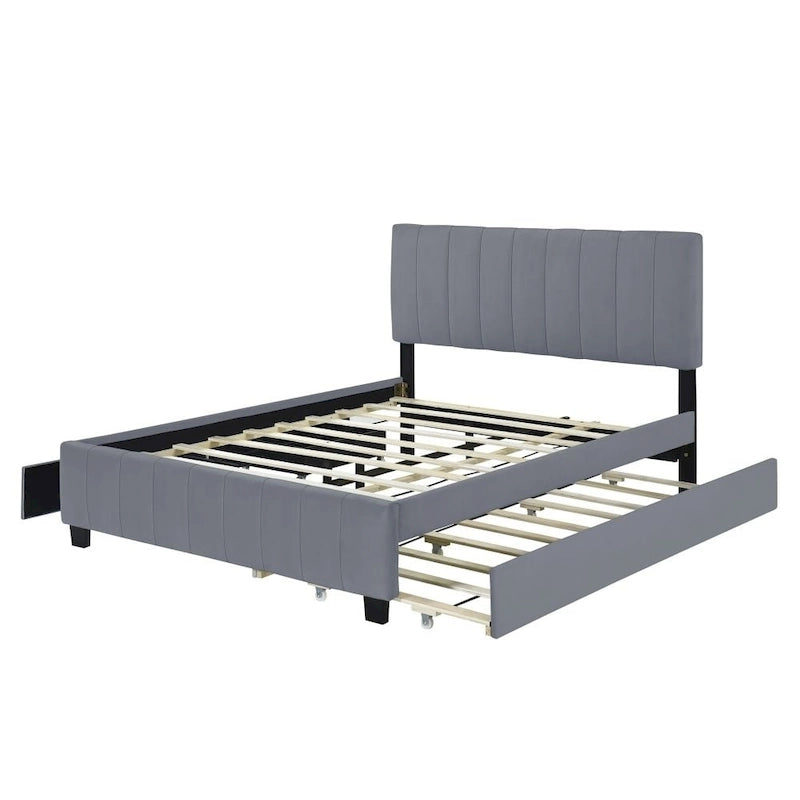 Lit plateforme tapissé en velours Queen Size