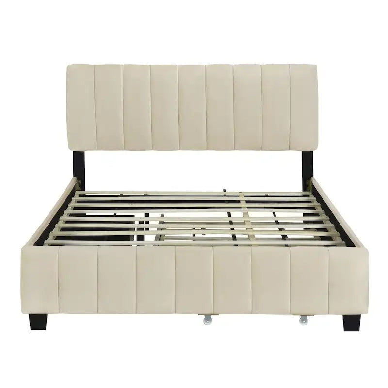 Lit plateforme tapissé en velours Queen Size
