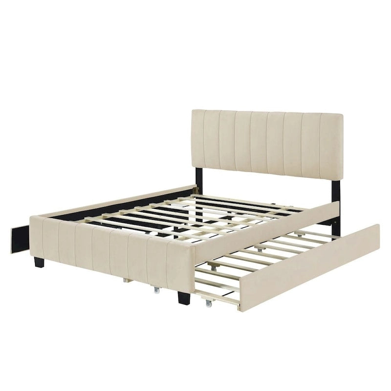 Lit plateforme tapissé en velours Queen Size